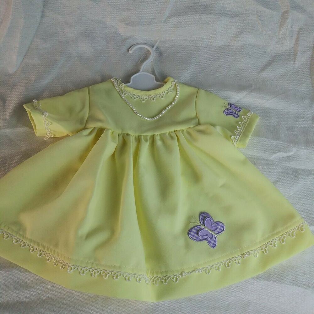 Yellow Dress with Purple Butterflies, Lace, and Necklace - 18" to 20" Doll